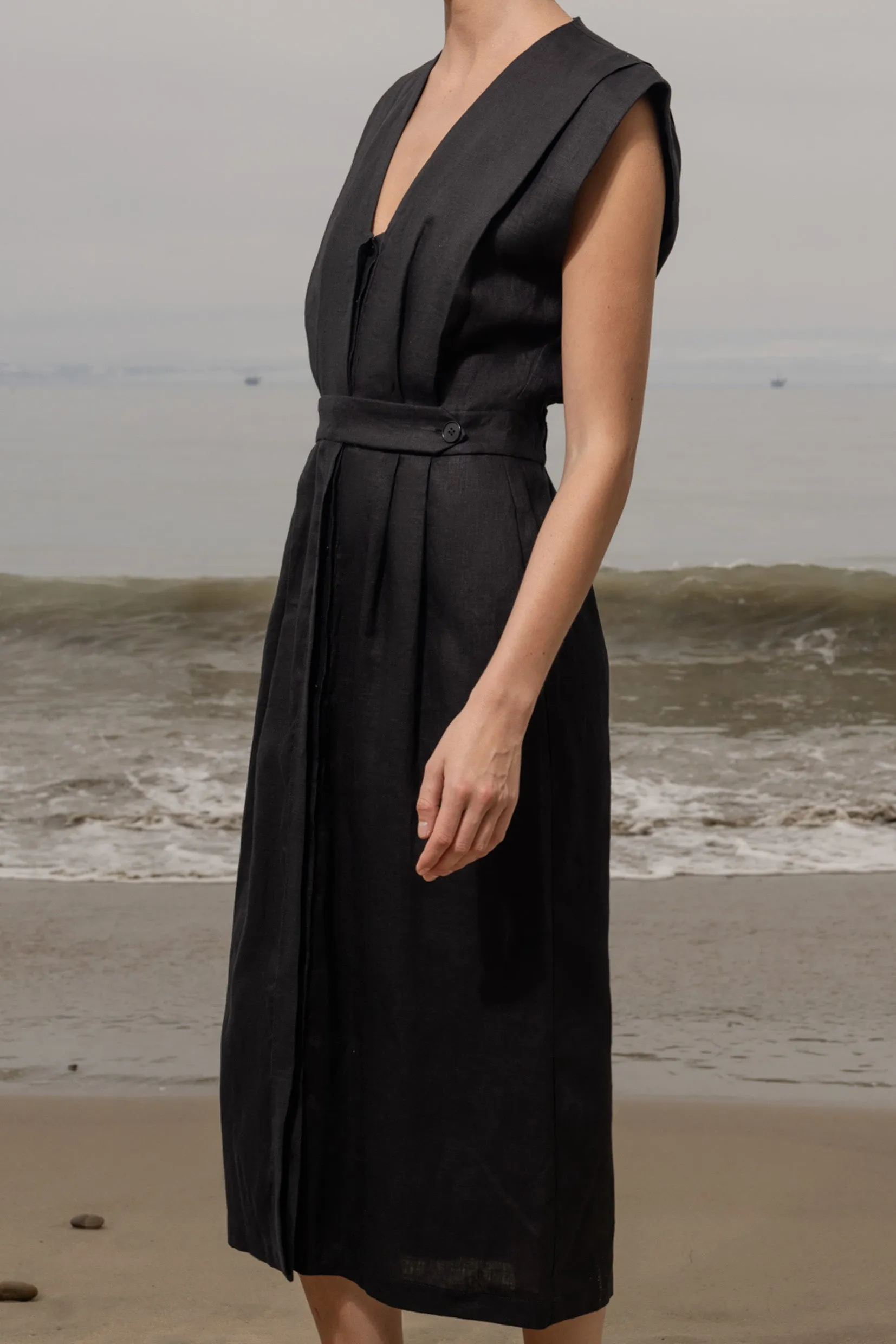 Azadeh Dress - Black Linen - Image 3