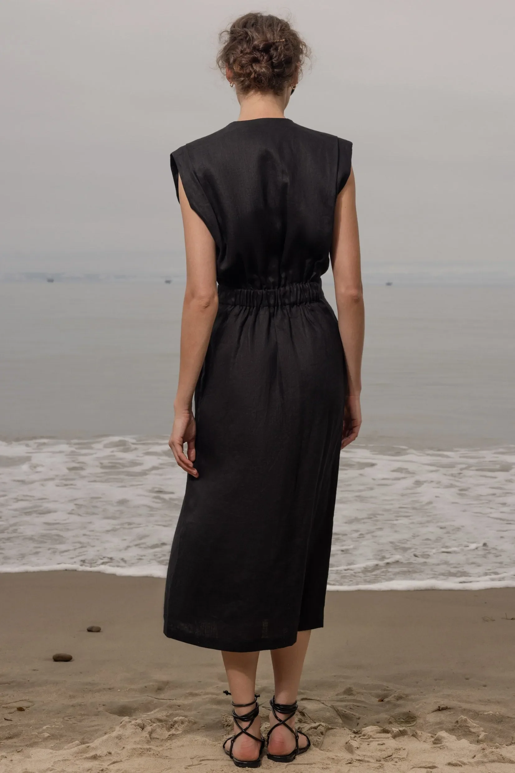 Azadeh Dress - Black Linen - Image 4