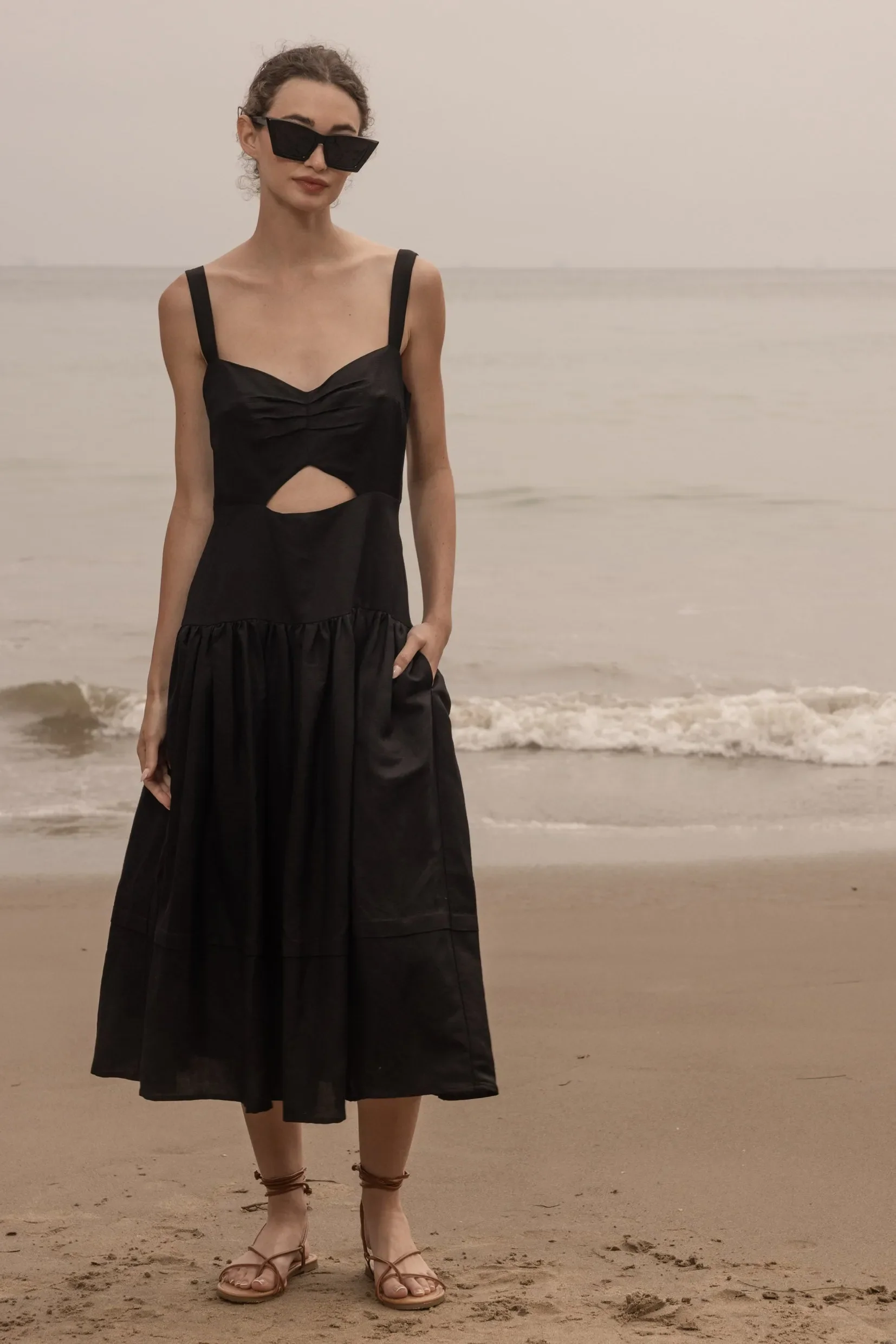 Calvi Dress - Black Linen - Image 10