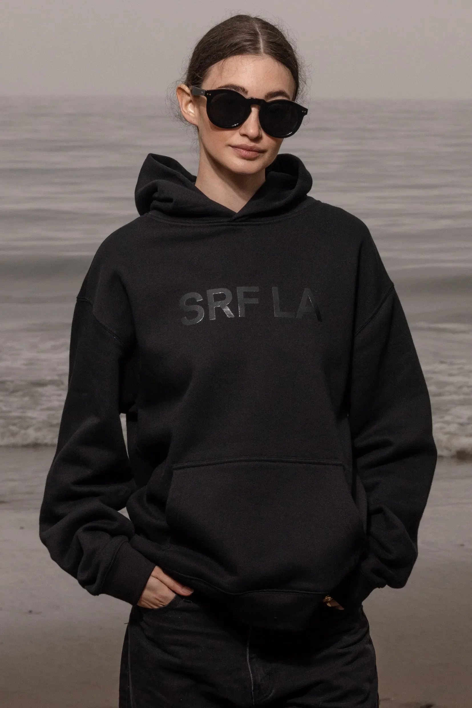 SRF LA Unisex Hoodie - Black on Black - Image 6