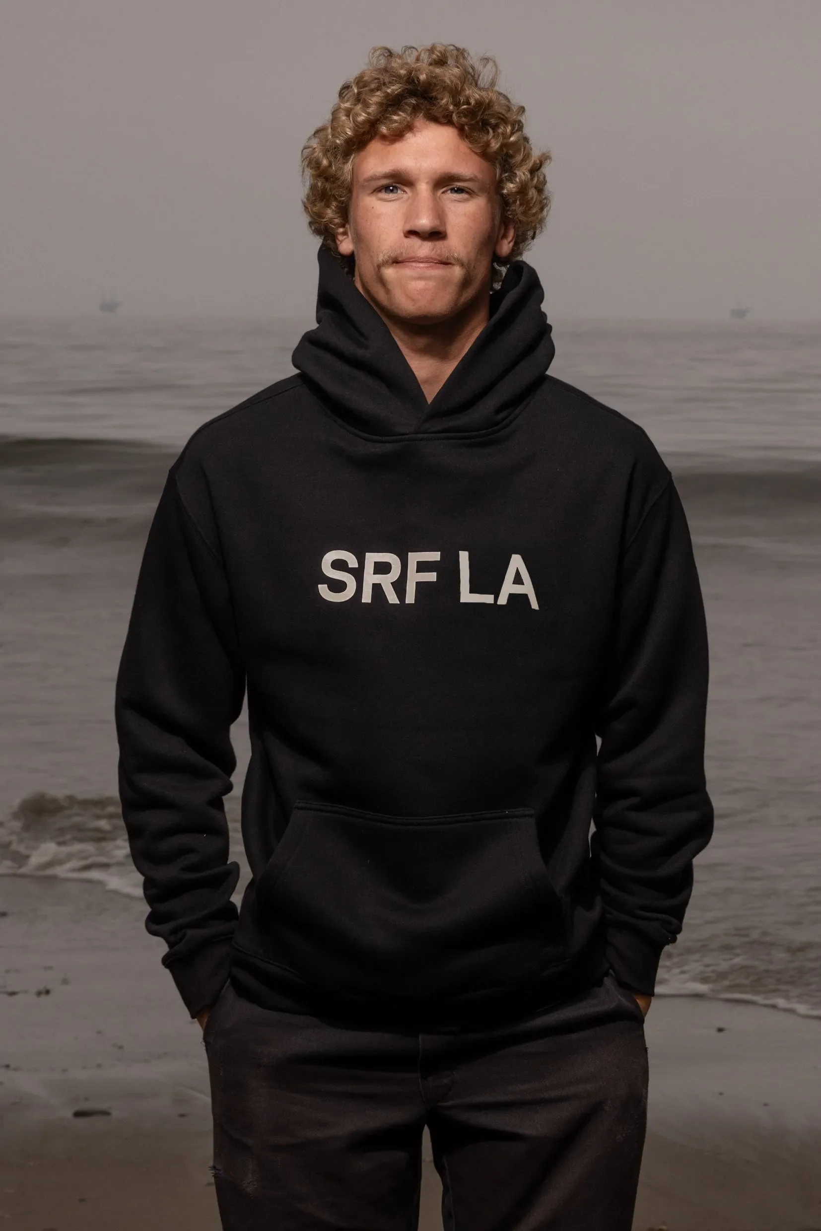SRF LA Unisex Hoodie - Cream on Black - Image 3