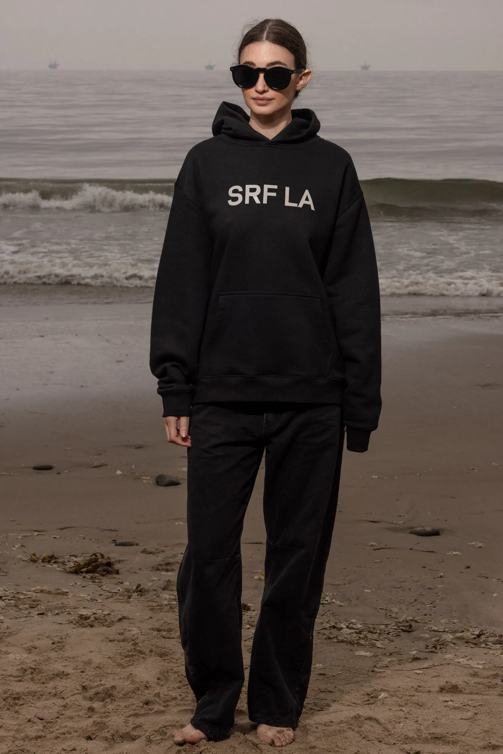 SRF LA Unisex Hoodie - Cream on Black - Image 4